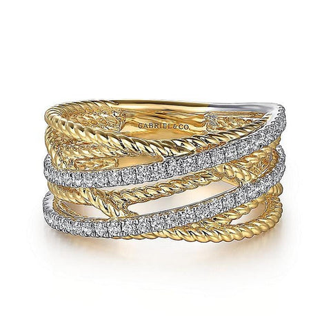 Gabriel & Co. 14K Yellow Gold Diamond Twisted Ladies Ring