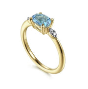 Gabriel & Co. 14k Yellow Gold Oval Blue Topaz and Diamond Ring
