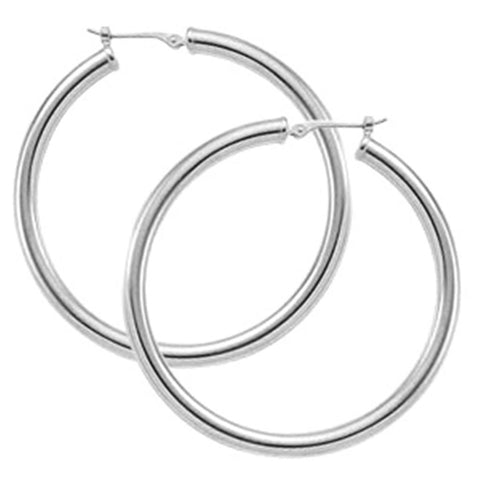 14k White Gold Tube Hoops