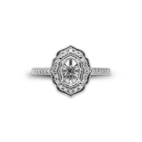 14k White Gold Fancy Oval Shape Diamond Semi- Mount Engagement Ring