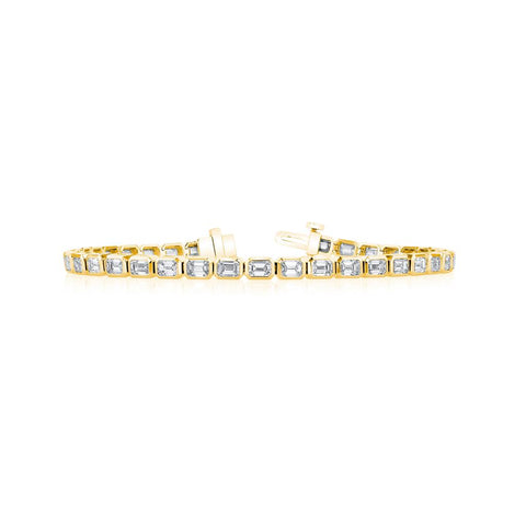 14k Yellow Gold Emerald Cut Diamond Bezel Set Tennis Bracelet