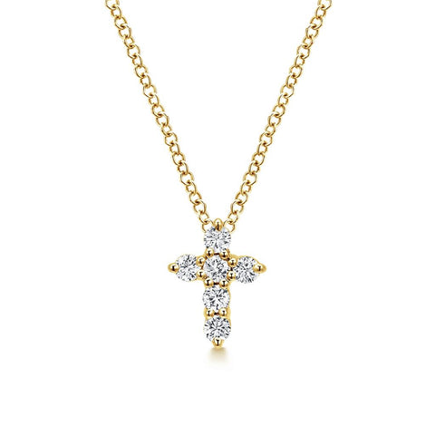 Gabriel & Co. 14k Yellow Gold Diamond Cross Necklace - .23cttw