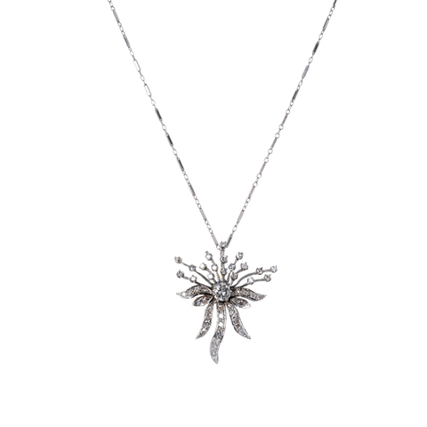 14k White Gold Diamond Starburst Pendant