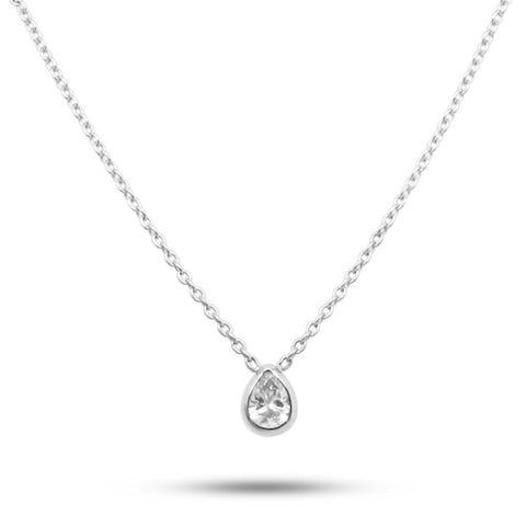 14k White Gold Pear Shaped Diamond Necklace