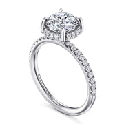 Gabriel & Co. Suede -14K White Gold Round Hidden Halo Diamond and 1.7mm Shank