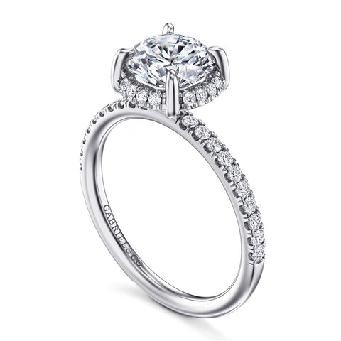Gabriel & Co. Suede -14K White Gold Round Hidden Halo Diamond and 1.7mm Shank