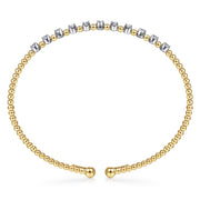 Gabriel & Co. 14k Yellow Gold Bujukan Beaded & Diamond Station Open Cuff Bracelet - .38cttw
