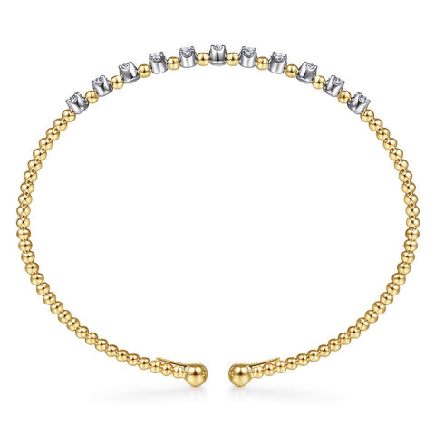 Gabriel & Co. 14k Yellow Gold Bujukan Beaded & Diamond Station Open Cuff Bracelet - .38cttw