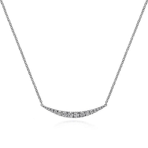 Gabriel & Co. 14K White Gold Curved Diamond Bar Necklace