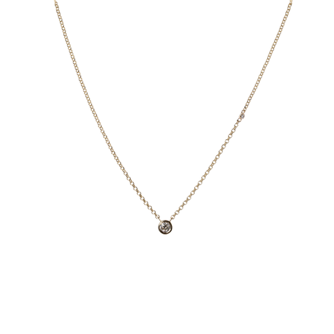 14k Yellow Gold Bezel Set .19ct Round Diamond Station Necklace - .20cttw