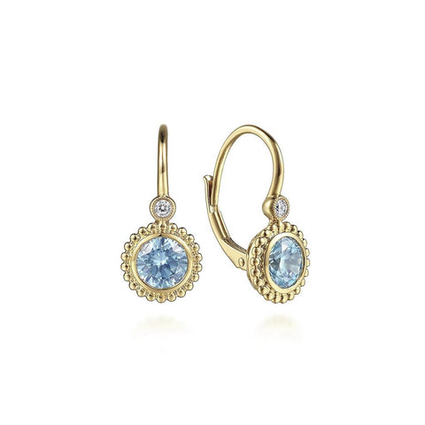 Gabriel & Co. 14K Yellow Gold Diamond And Blue Topaz Bujukan Drop Earrings