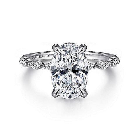 Gabriel & Co. Adeena - 14K White Gold Oval Hidden Halo Double Prong Diamond Engagement Ring