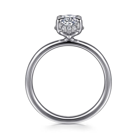 Gabriel & Co. Seattle - 14K White Gold Oval Hidden Halo Diamond and 1.7mm Plain Shank