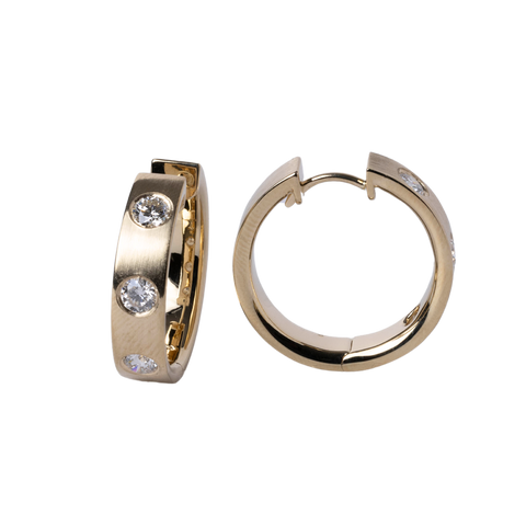 14k Yellow Gold Flush Set Diamond Hoop Earrings - .86cttw