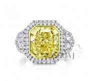 Platinum & 18k Yellow Gold Radiant Cut Yellow Diamond 3-Stone Ring - 9.41cttw