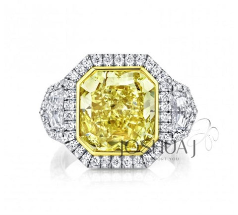 Platinum & 18k Yellow Gold Radiant Cut Yellow Diamond 3-Stone Ring - 9.41cttw