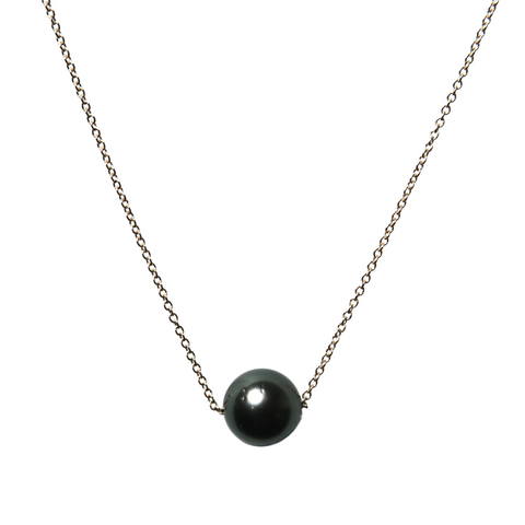 14k Yellow Gold Chain 18" With 9mm Black Pearl