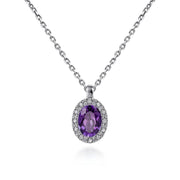 Gabriel & Co 14k White Gold Oval Cut Amethyst and Diamond Halo Necklace