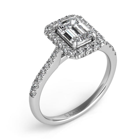14k White Gold Diamond Engagement Ring for Emerald Cut Center Diamond