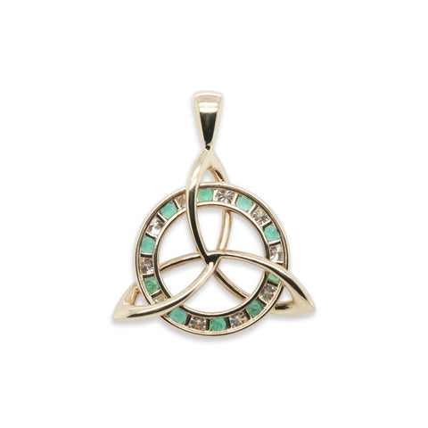 14k Two-Tone Diamond & Emerald Celtic Knot Pendant