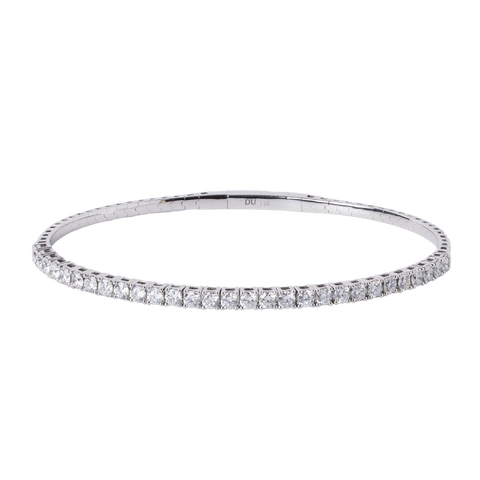 14k White Gold Flexible Diamond Bangle Bracelet - 1.65cttw