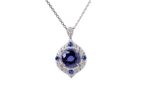 18k White Gold Tanzanite Sapphire & Diamond Necklace