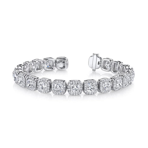 Platinum Cushion Cut Diamond Halo Bracelet - 21.33cttw