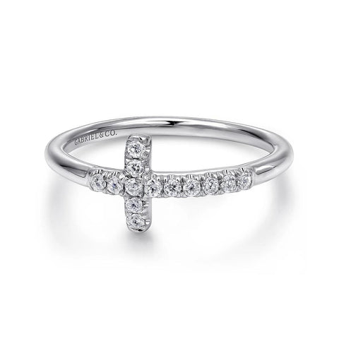 Gabriel & Co. 14k White Gold Diamond Cross Ring - .14cttw