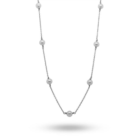 14k White Gold 13 Pearl Station Necklace