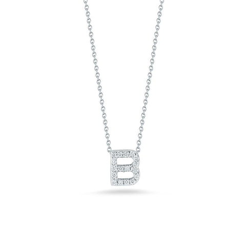 Roberto Coin 18k White Gold Love Letter Diamond "B" Necklace - .06cttw