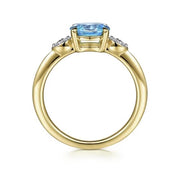 Gabriel & Co. 14k Yellow Gold Oval Blue Topaz and Diamond Ring