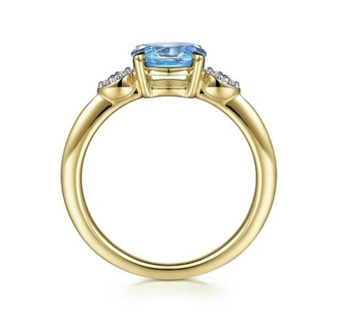 Gabriel & Co. 14k Yellow Gold Oval Blue Topaz and Diamond Ring