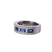 14k White Gold Blue Sapphire Baguette & Diamond Ring