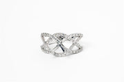 14k White Gold Diamond Ring w/Criss-Cross Design