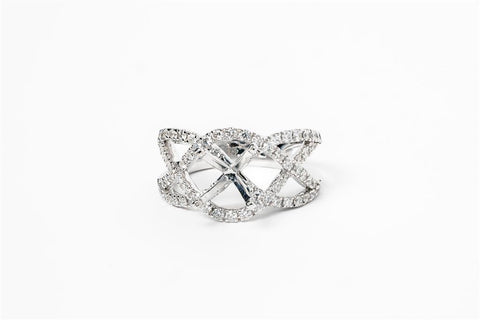 14k White Gold Diamond Ring w/Criss-Cross Design