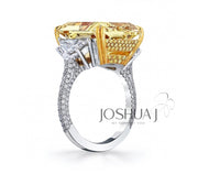 Platinum & 18k Yellow Gold Radiant Cut Yellow Diamond 3-Stone Ring - 18.85cttw