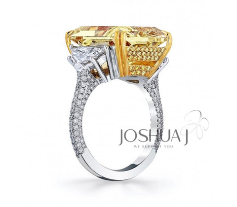 Platinum & 18k Yellow Gold Radiant Cut Yellow Diamond 3-Stone Ring - 18.85cttw