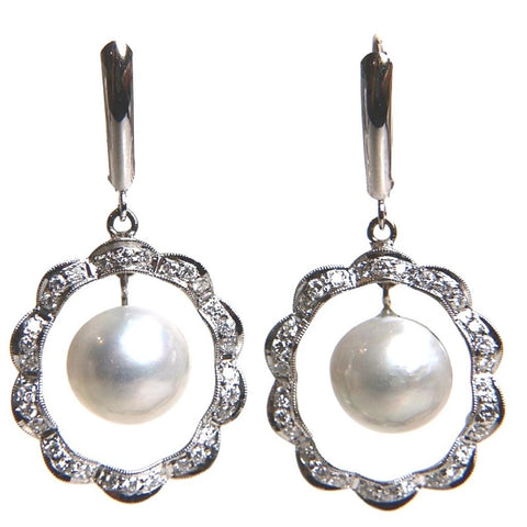 Jewelers Trade Shop Diamond Flower Mobe Pearl Earrings