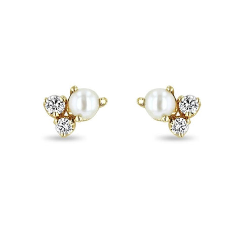 Zoe Chicco 14k Yellow Gold Diamond and Pearl Stud Earring
