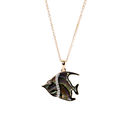 14k Yellow Gold Abalon & Diamond Necklace