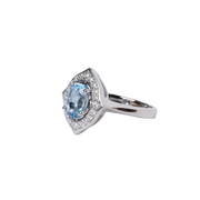 14k White Gold Aquamarine & Diamond Ring