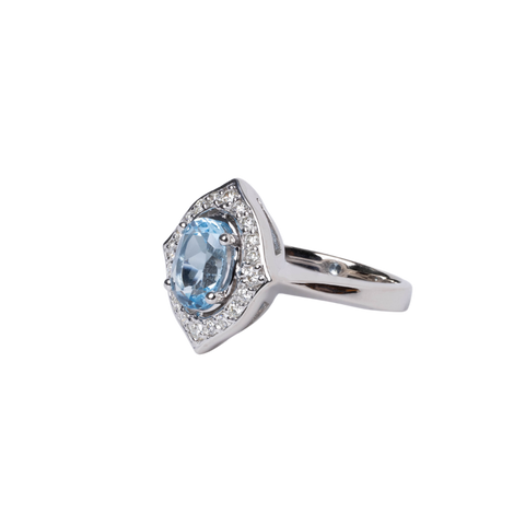 14k White Gold Aquamarine & Diamond Ring