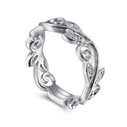 Gabriel & Co. 14k White Gold Scrolling Floral Diamond Stackable Ring