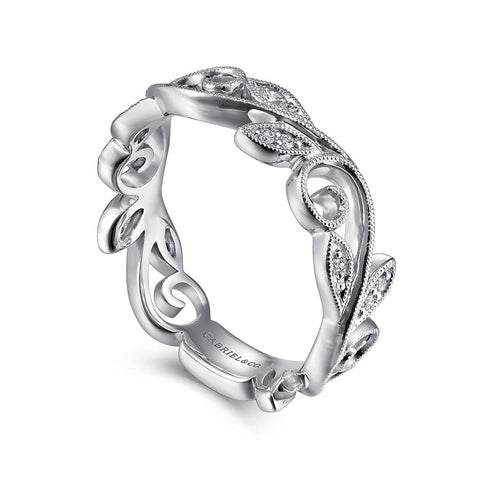 Gabriel & Co. 14k White Gold Scrolling Floral Diamond Stackable Ring