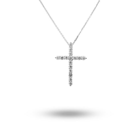 14k White Gold Diamond Cross Pendant Necklace - 3.17 cttw