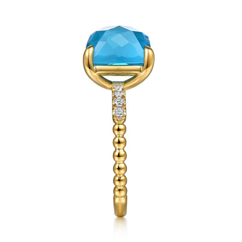 Gabriel & Co. 14k Yellow Gold Blue Topaz & Diamond Ring