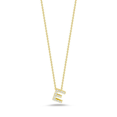 Roberto Coin 18k Yellow Gold Love Letter Diamond "E" Necklace - .06cttw