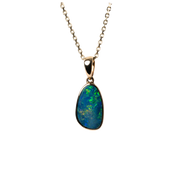 14k Yellow Gold Bezel Set Opal Necklace & Stud Earring Set