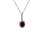 14k White Gold .78ct Oval Ruby & Diamond Halo Necklace