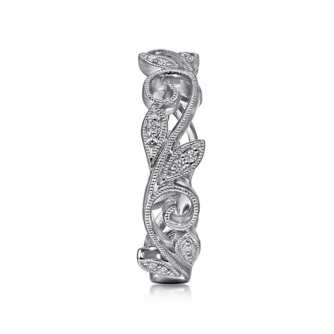 Gabriel & Co. 14k White Gold Scrolling Floral Diamond Stackable Ring